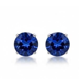 925 Sterling Silver Blue Simulated Sapphire Stud Earrings 6mm